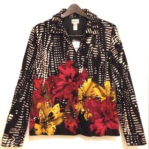 Chico’s Blazer Three Button Black White & Floral